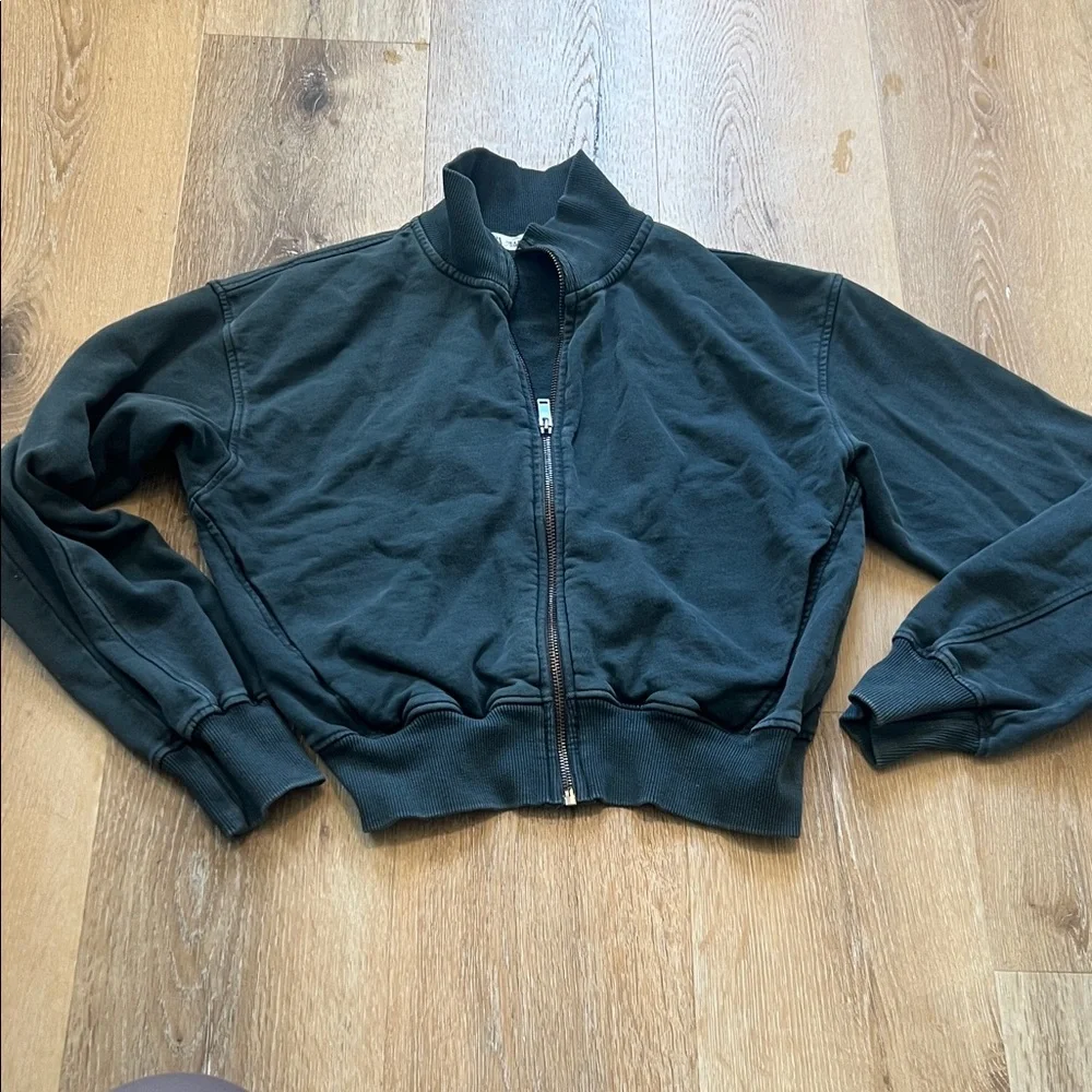 Zara Small Distressed Gray CropZip-Up Jacket